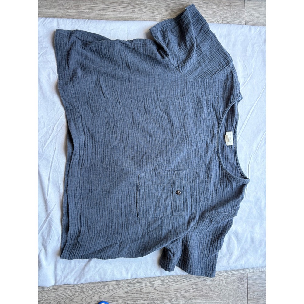UpWest Women XL Blue Organic Cotton Double Gauze Boxy Pocket T-Shirt Top